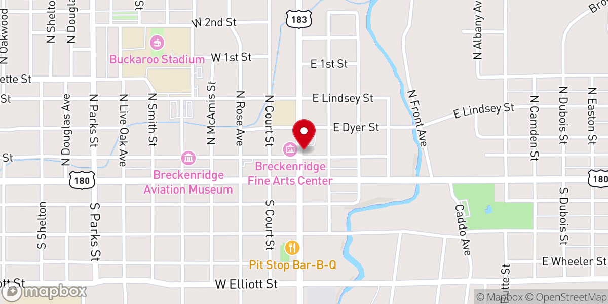 Map showing location of Breckenridge Texas Chamber of Commerce