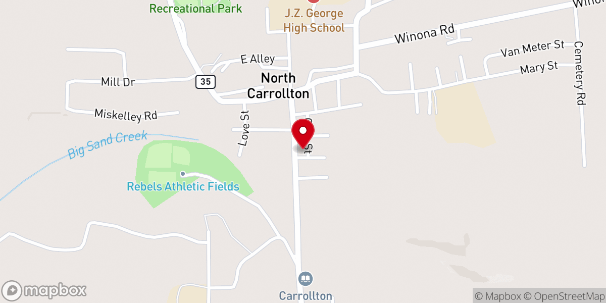 Map showing location of North Carrollton Baptist Church