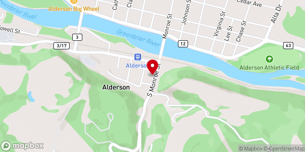 Map showing location of Alderson Church