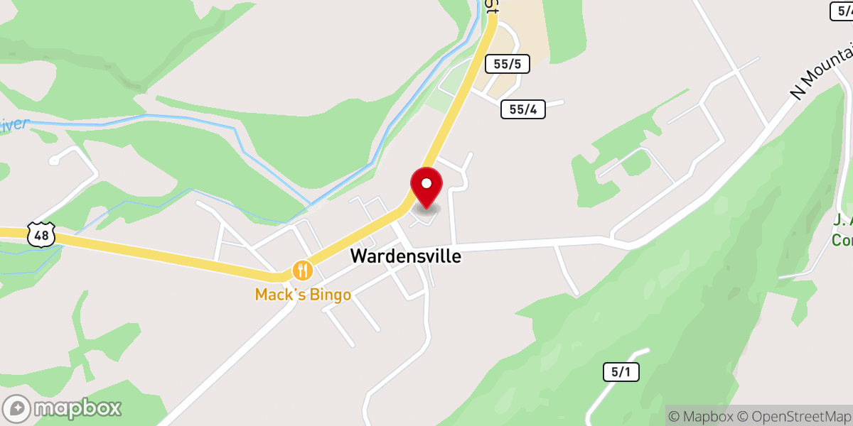 Map showing location of Wardensville United Methodist Church