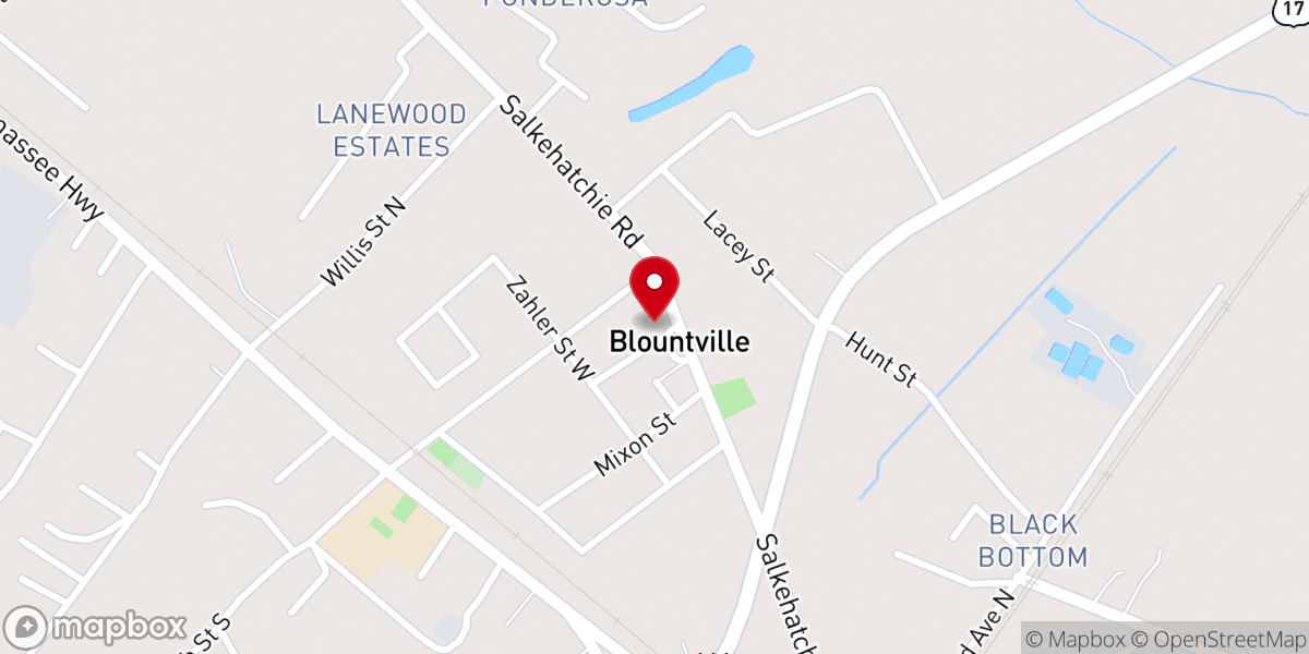 Map showing location of Yemassee Baptist Church