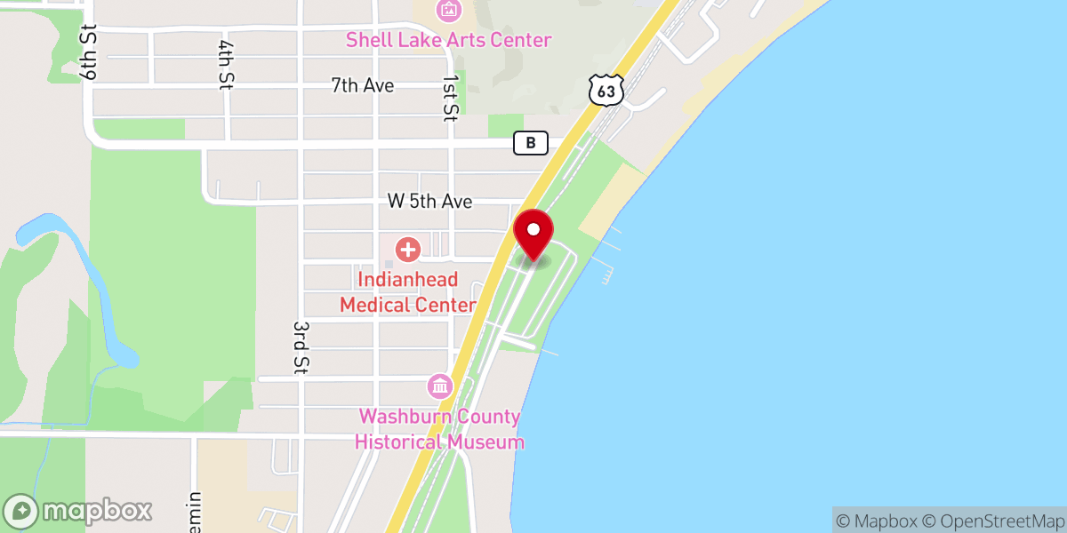 Map showing location of Shell Lake Community Center