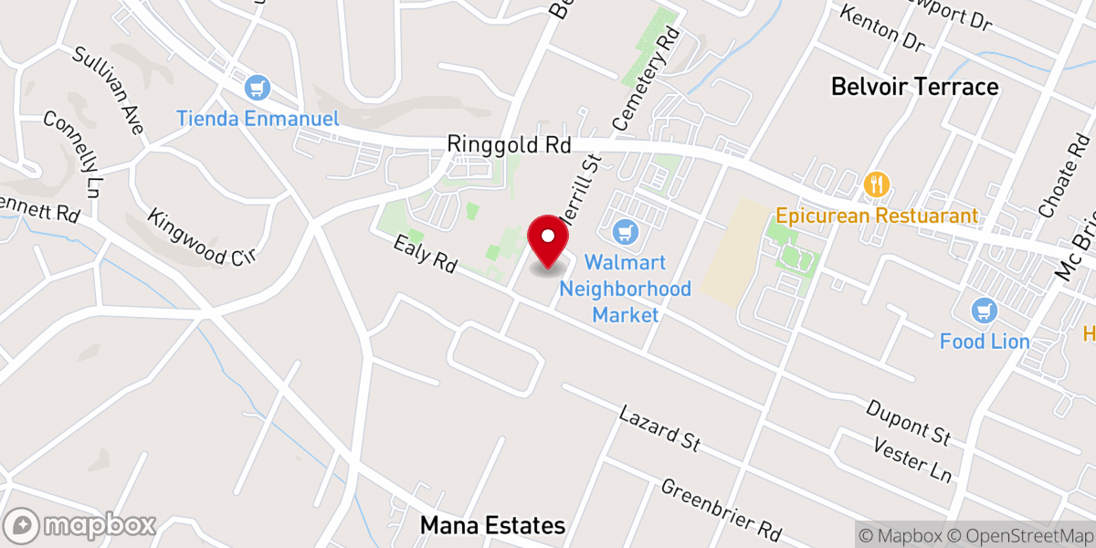 Map showing location of East Ridge Presbyterian Church