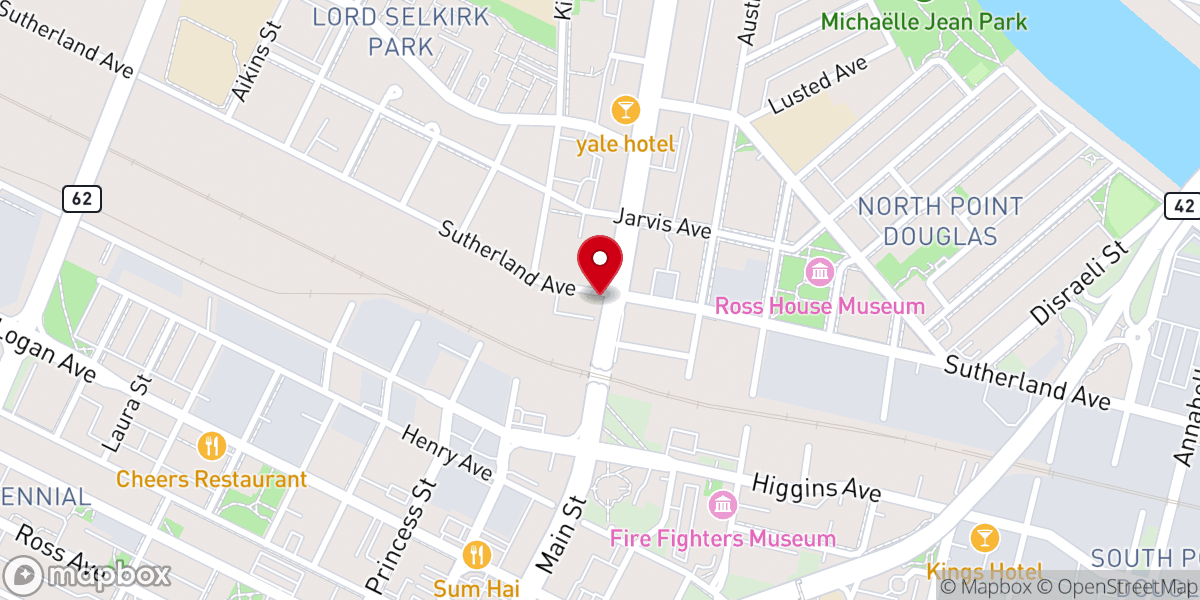 Map showing location of Winnipeg Centre Vineyard Church