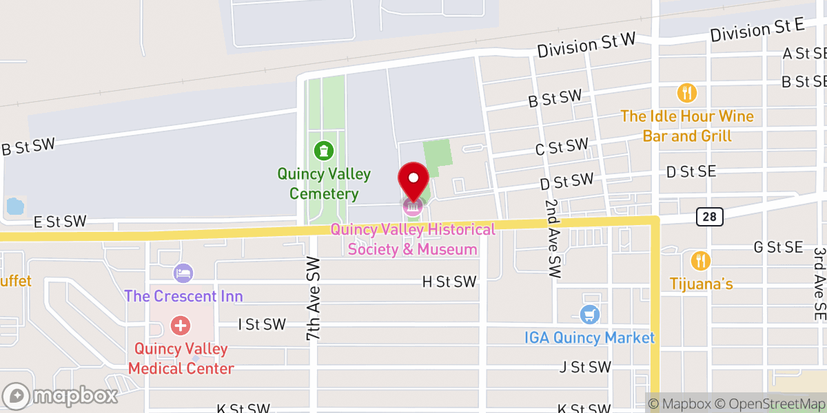 Map showing location of Quincy Valley Historical Society & Museum