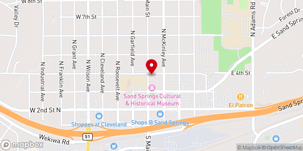 Map showing location of Sand Springs Methodist Church
