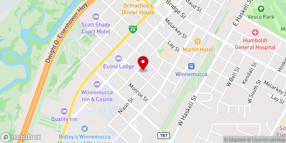 Map showing location of First Baptist Church of Winnemucca