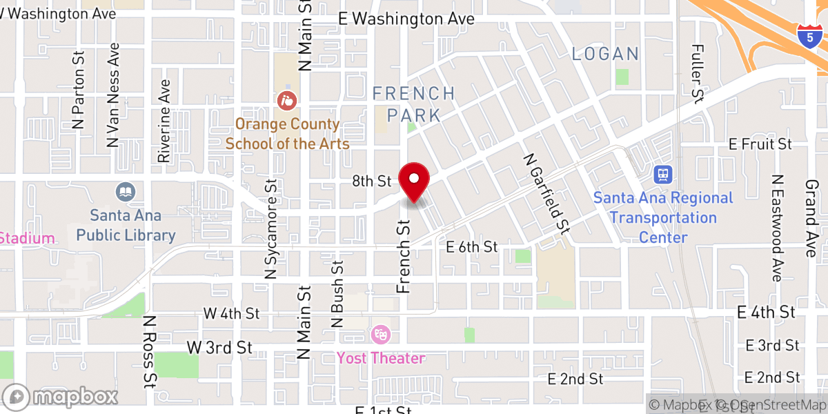 Map showing location of Cross of Grace Santa Ana at the Ebell Club