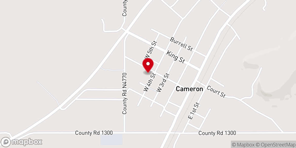 Map showing location of Cameron First United Methodist Church