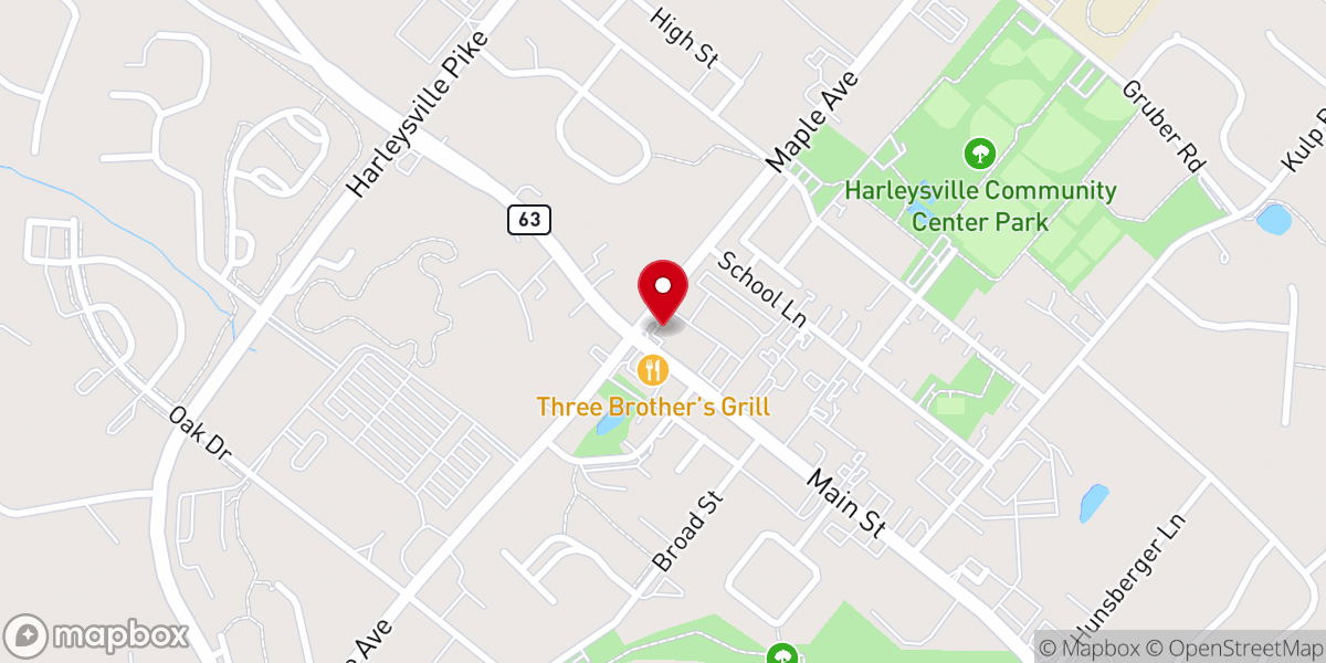 Map showing location of Harleysville