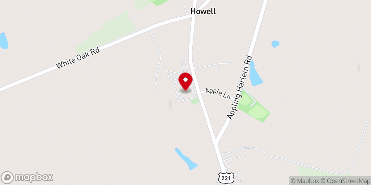 Map showing location of Kiokee Baptist Church