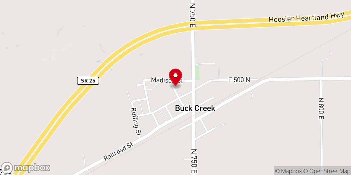 Map showing location of Buck Creek Community Church