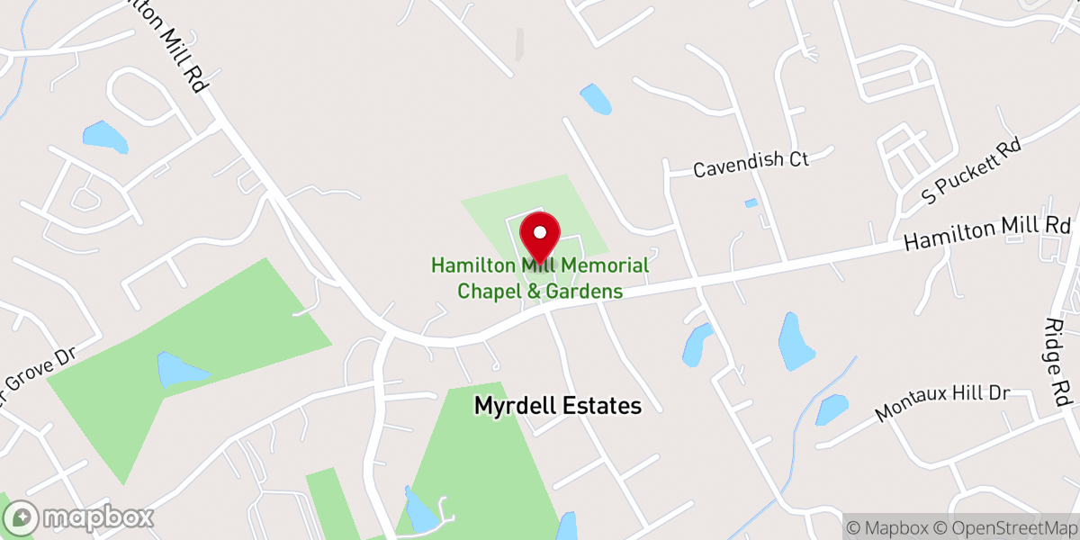 Map showing location of Hamilton Mill Memorial Chapel & Gardens