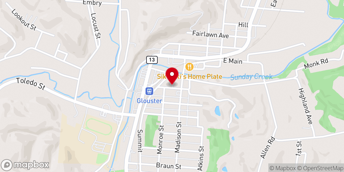 Map showing location of Glouster UM Church