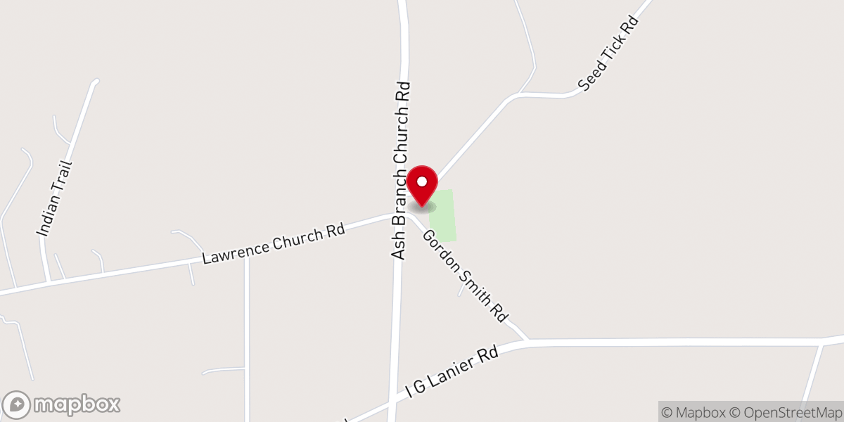 Map showing location of Ash Branch Baptist Church