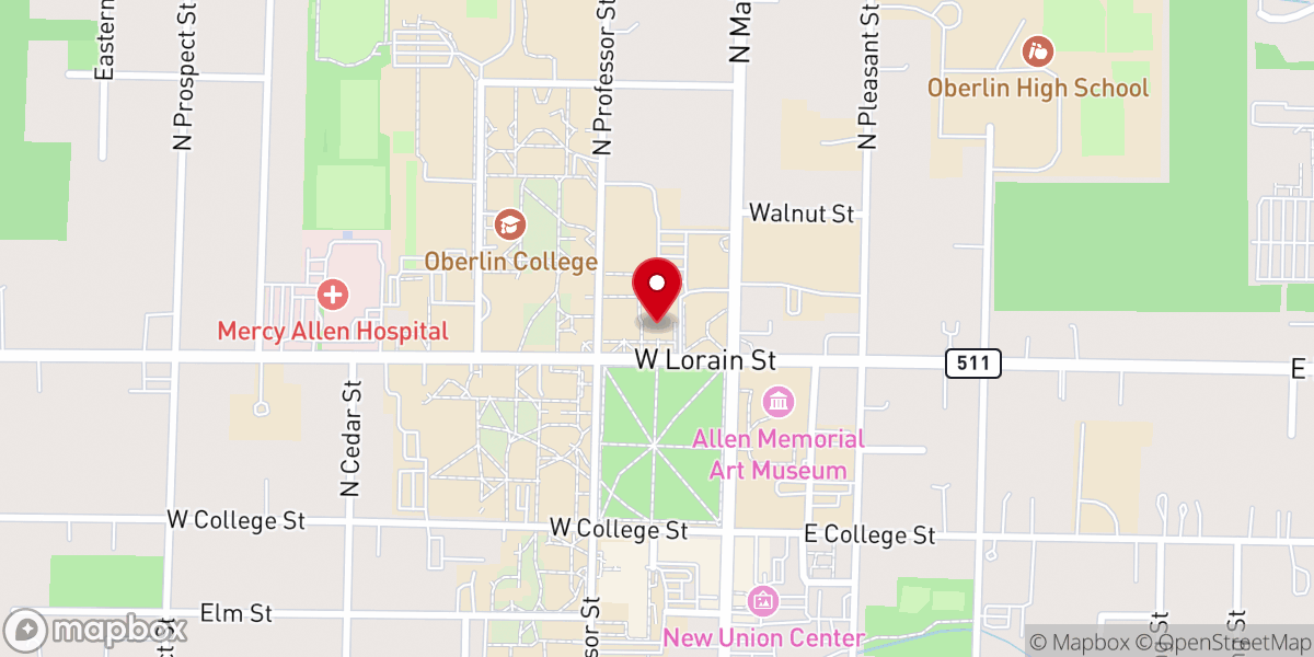 Map showing location of Fairchild Chapel (Oberlin College)