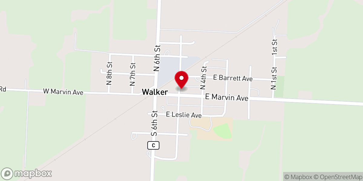 Map showing location of Walker City Hall