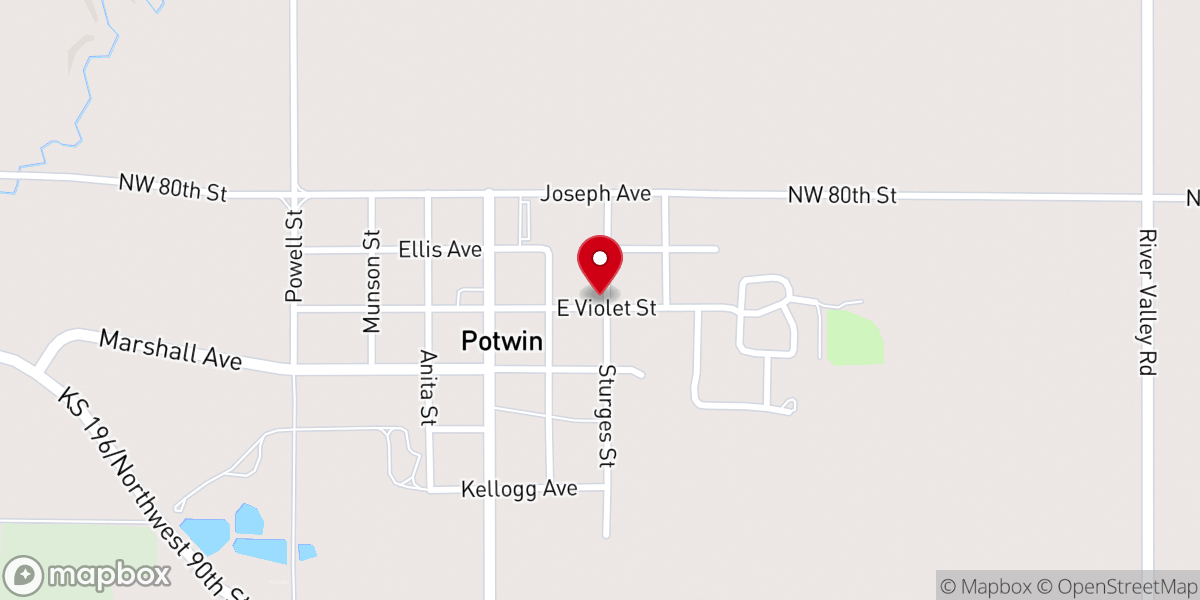 Map showing location of Potwin christianChurch