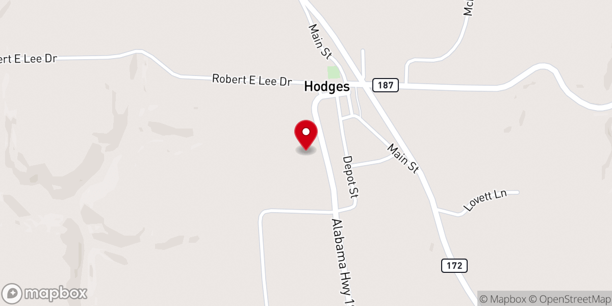 Map showing location of Hodges Church of Christ