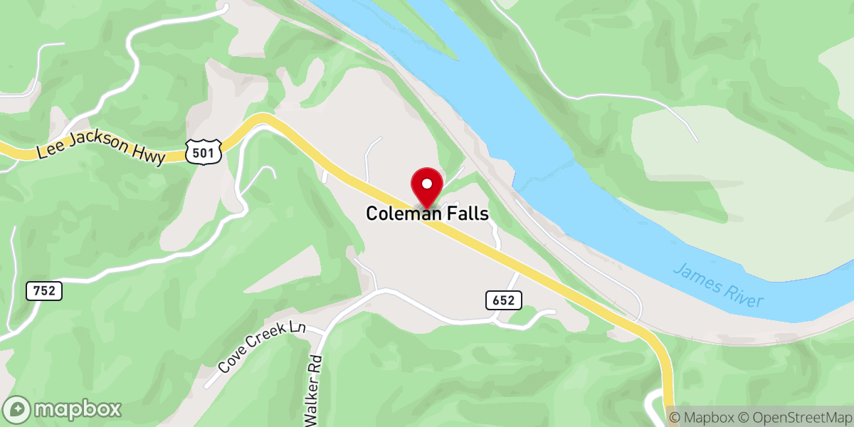Map showing location of Coleman Falls