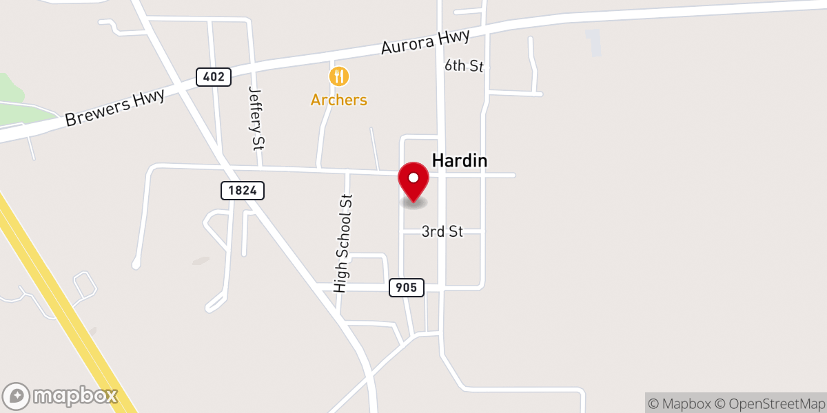 Map showing location of Hardin Baptist Church (Downtown Location)