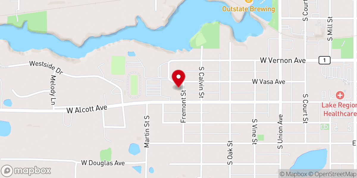 Map showing location of Bethel Lutheran Church - Fergus Falls Campus