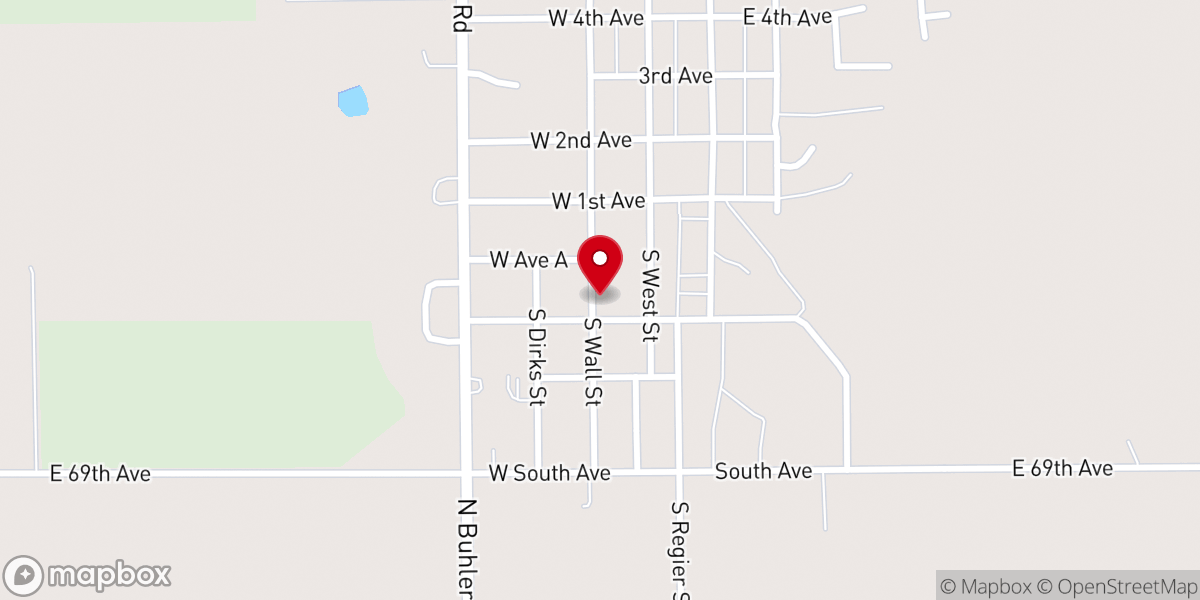 Map showing location of Buhler Mennonite Church