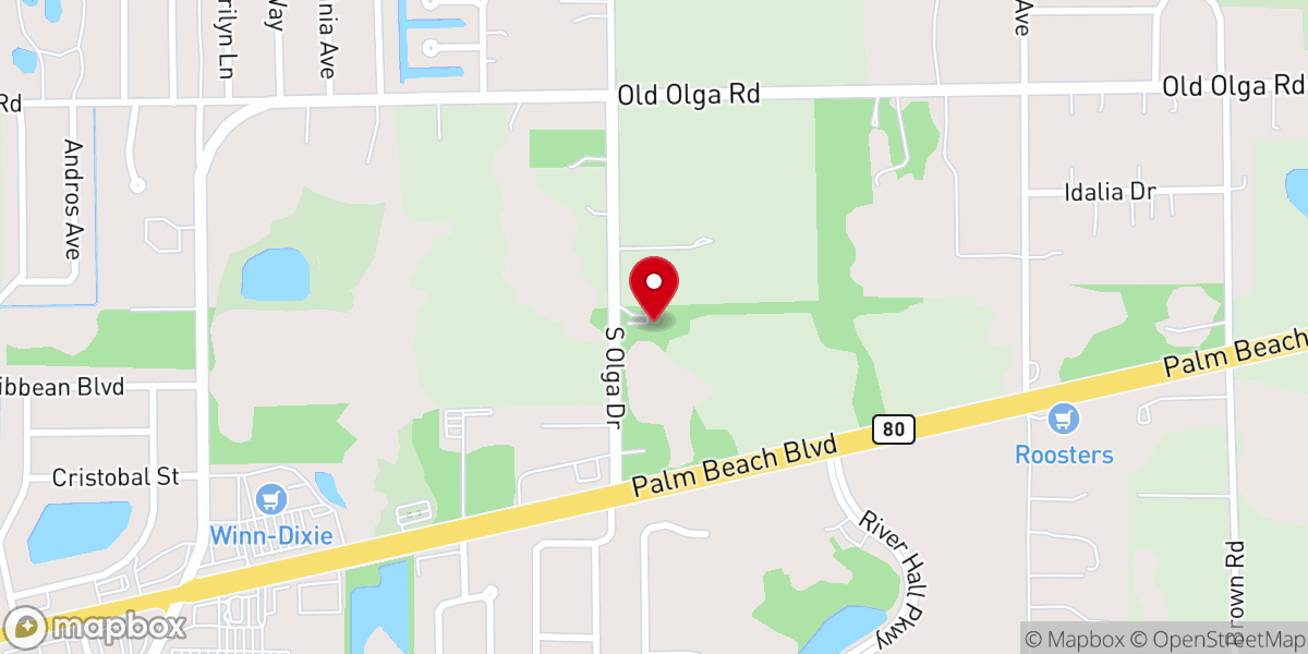 Map showing location of Olga Baptist Church