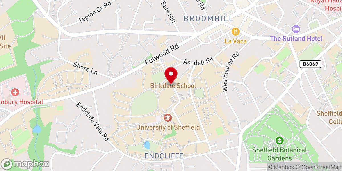 Map showing location of Sheffield Vineyard Church
