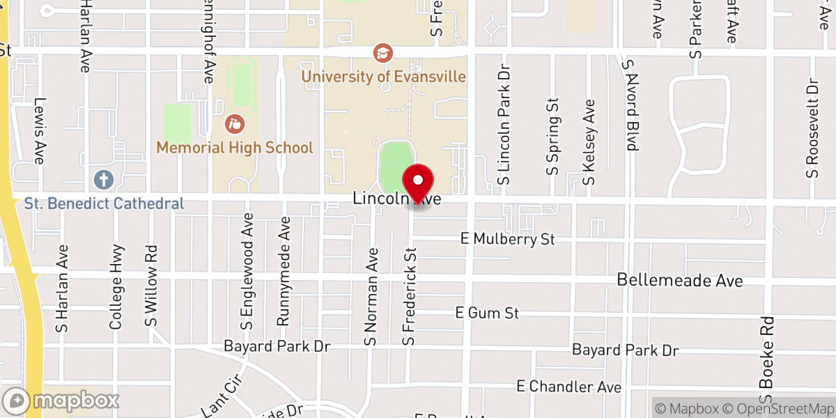 Map showing location of Newman Center-University of Evansville