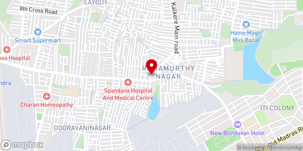 Map showing location of CSI David Memorial Church, Ramamurthy Nagar, post, Dooravani Nagar, Bengaluru