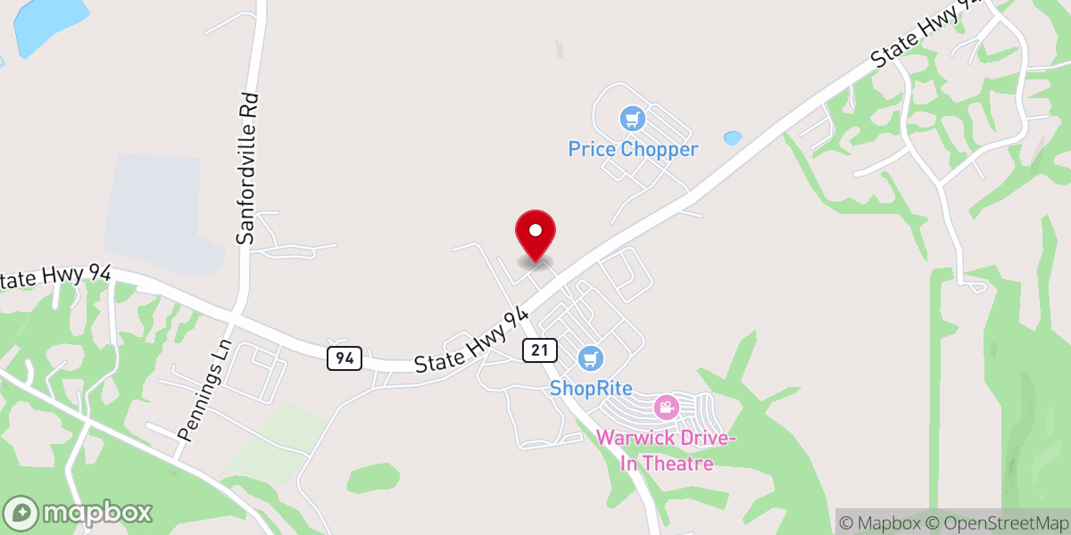 Map showing location of Warwick Valley VFW Post 4662