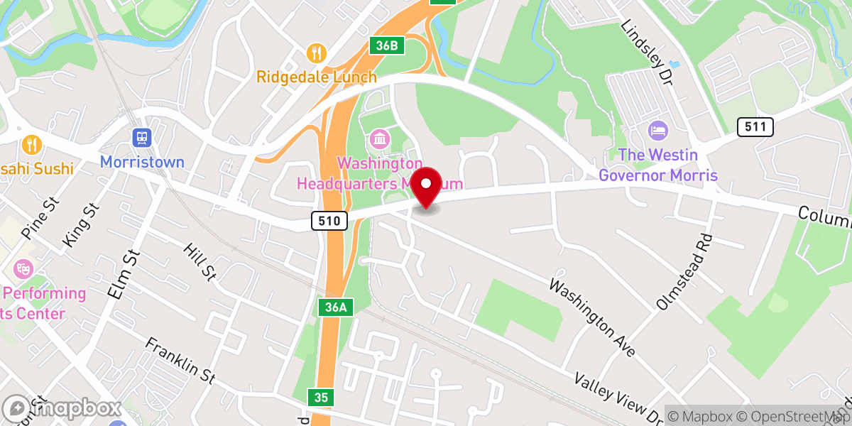 Map showing location of Christian Science Church in Morristown, NJ