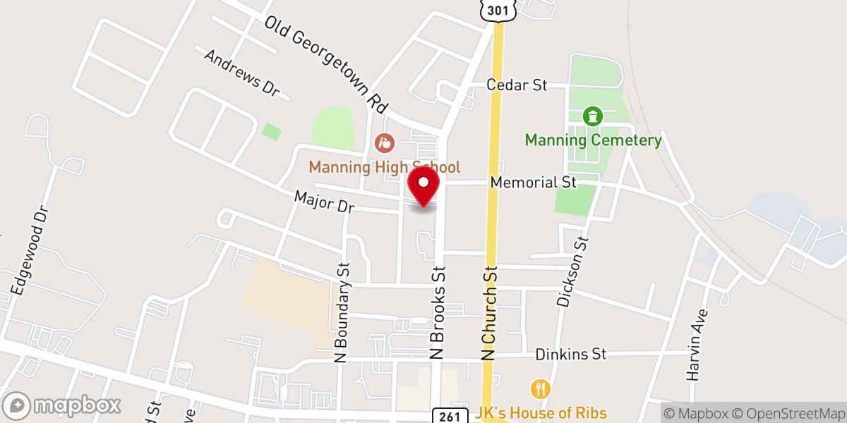 Map showing location of The Presbyterian Church at Manning