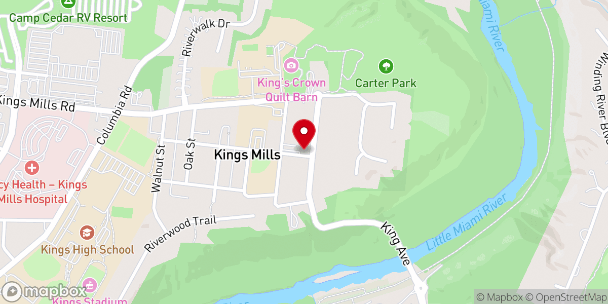 Map showing location of Kings Mills Baptist Church