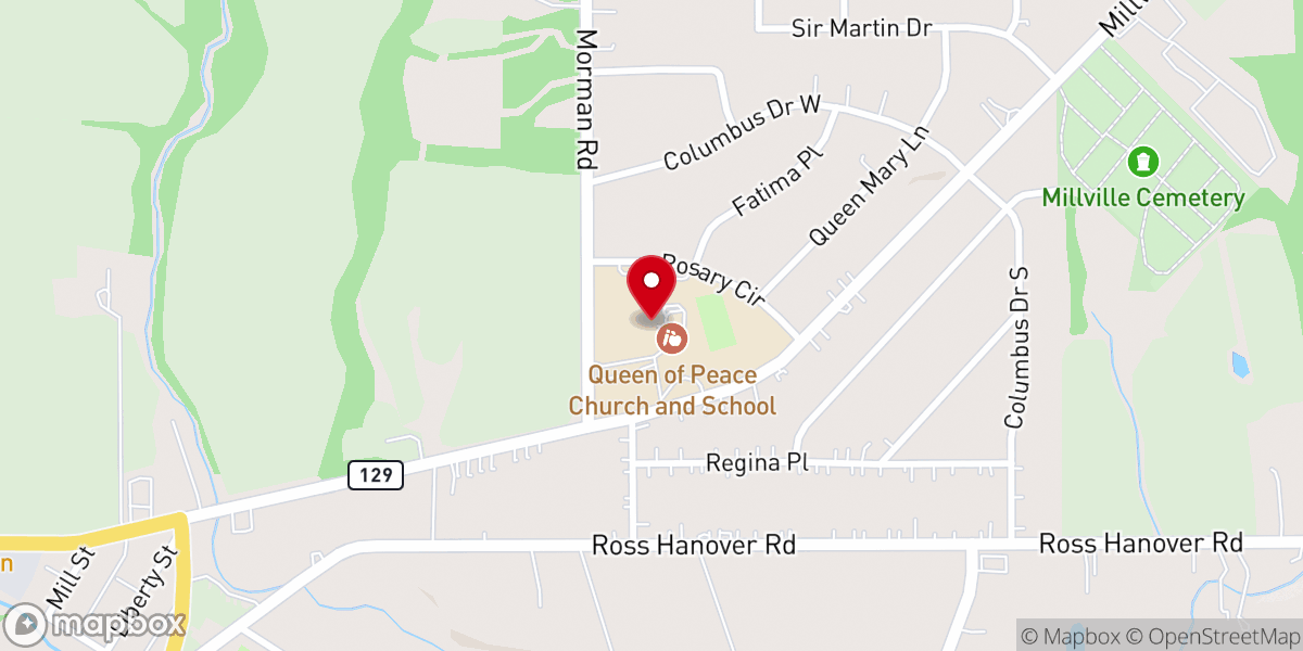 Map showing location of Queen of Peace Catholic Church