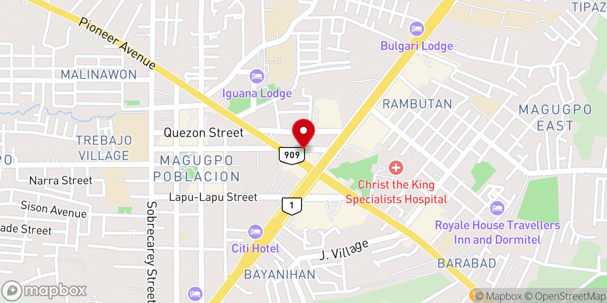 Map showing location of Tagum Christian Center Church