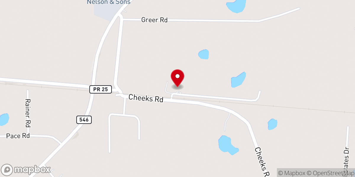 Map showing location of Cheniere Baptist Church