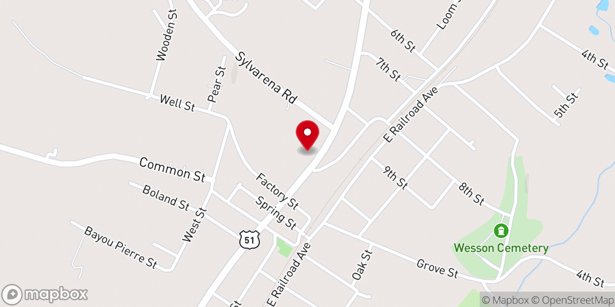 Map showing location of Wesson Baptist Church