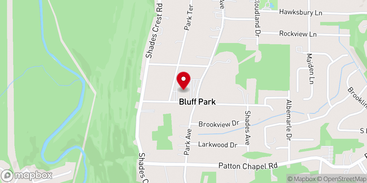 Map showing location of Shades Crest Baptist Church