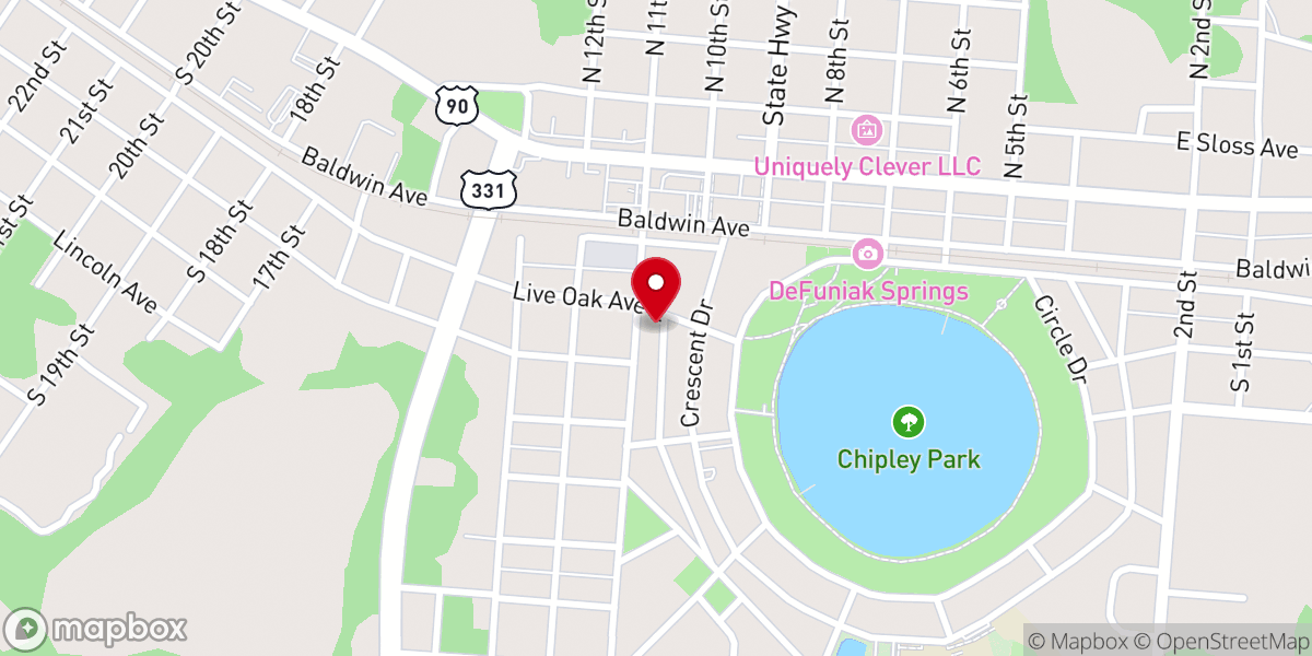 Map showing location of First Baptist Church - DeFuniak Springs