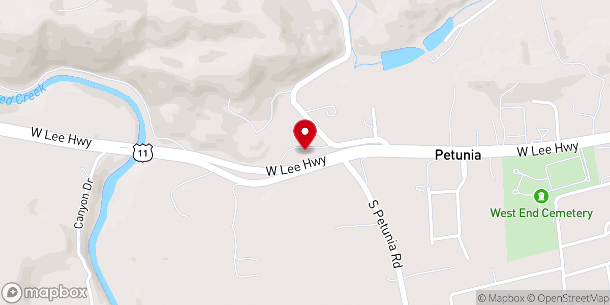 Map showing location of Petunia Christian Church
