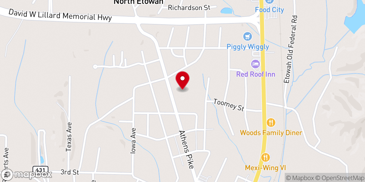 Map showing location of Etowah Church of Christ