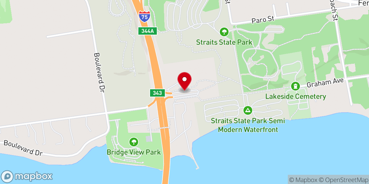 Map showing location of Saint Ignace Welcome Center