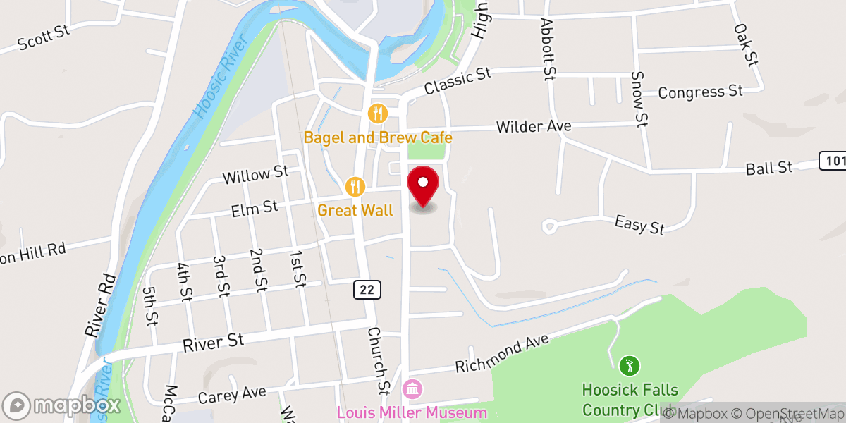 Map showing location of First Baptist Church of Hoosick Falls