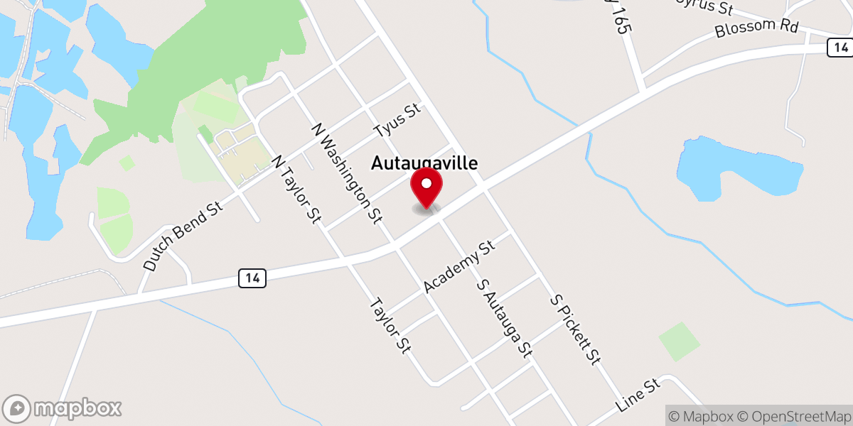 Map showing location of Autaugaville Baptist Church