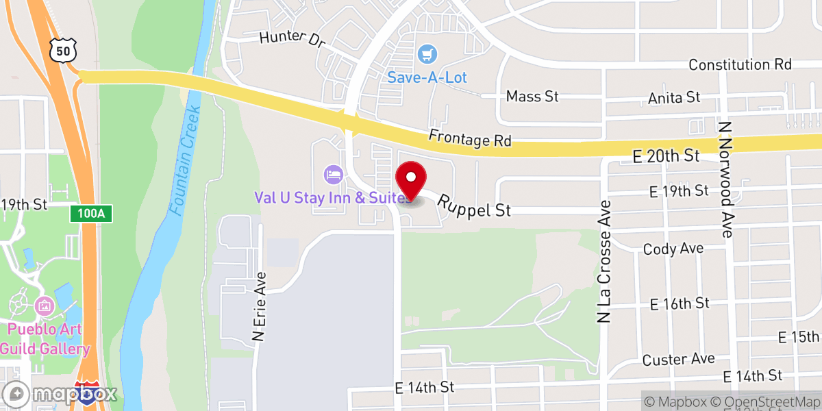 Map showing location of Central Christian Church Pueblo Colorado