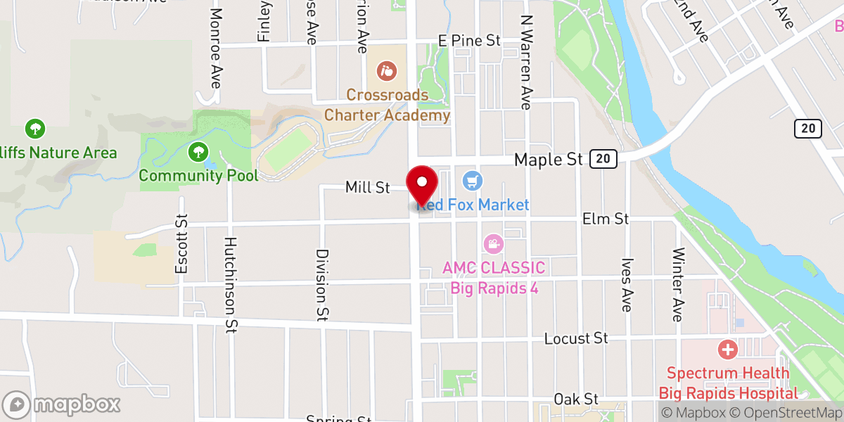 Map showing location of Mecosta County Convention & Visitors Bureau
