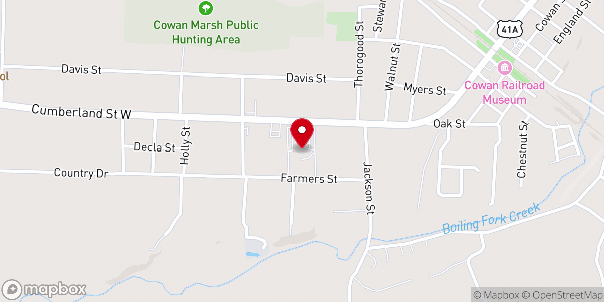 Map showing location of Cowan First Baptist Church