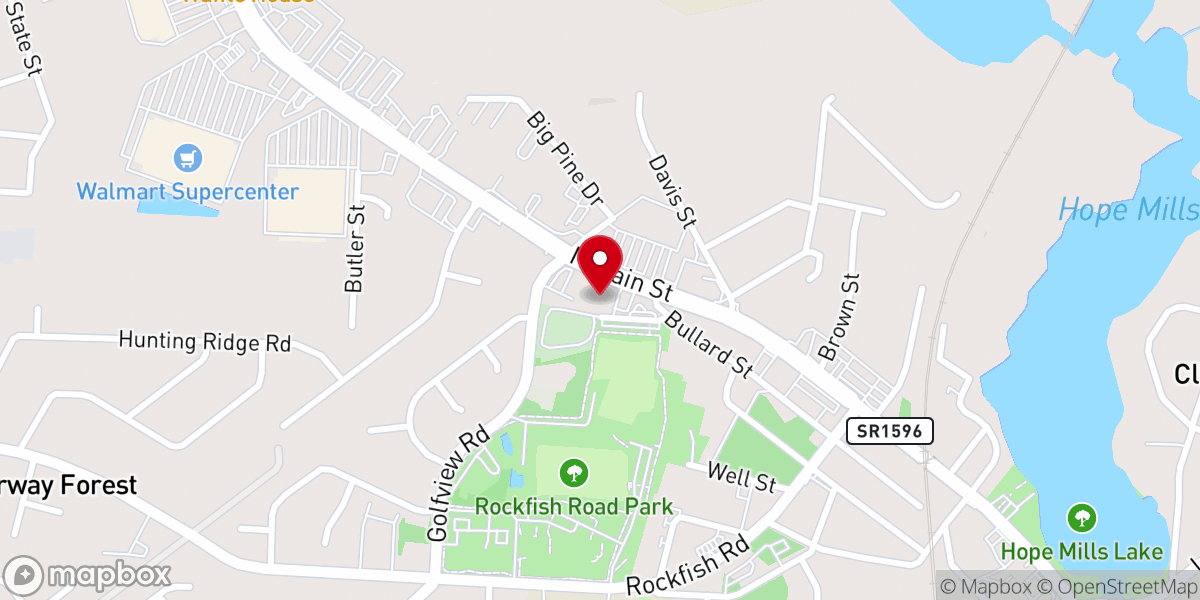Map showing location of Hope Mills Congregational